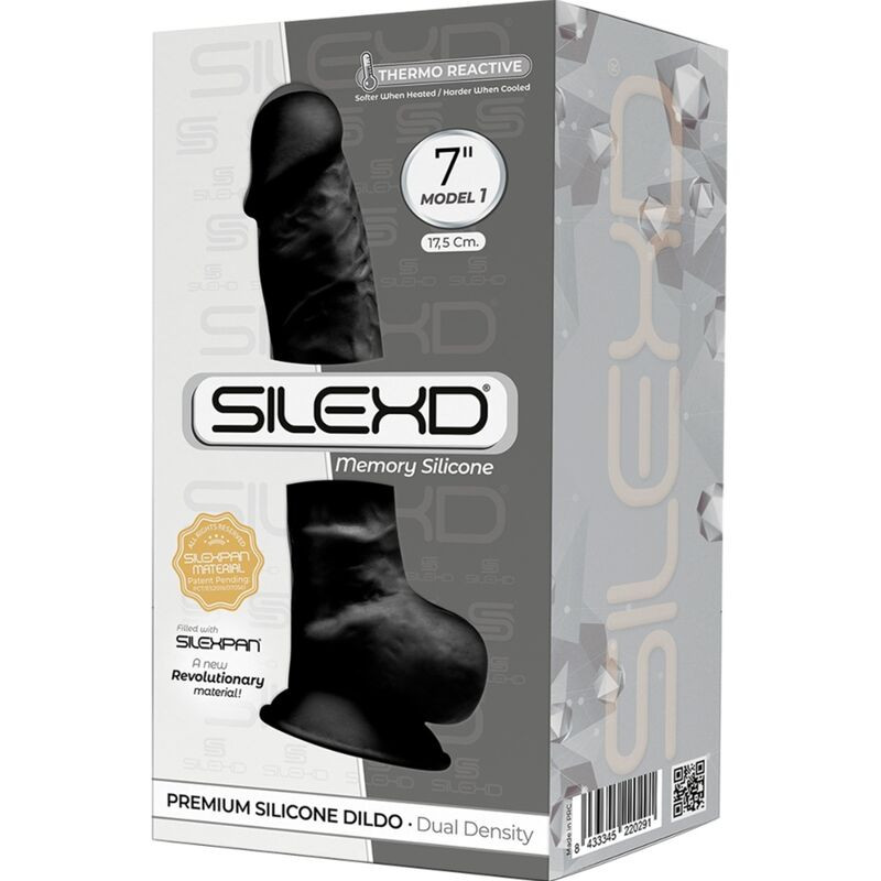 Silexd - Model 1 Realistic Penis Premium Silexpan Silicone Black 17.5 cm 2