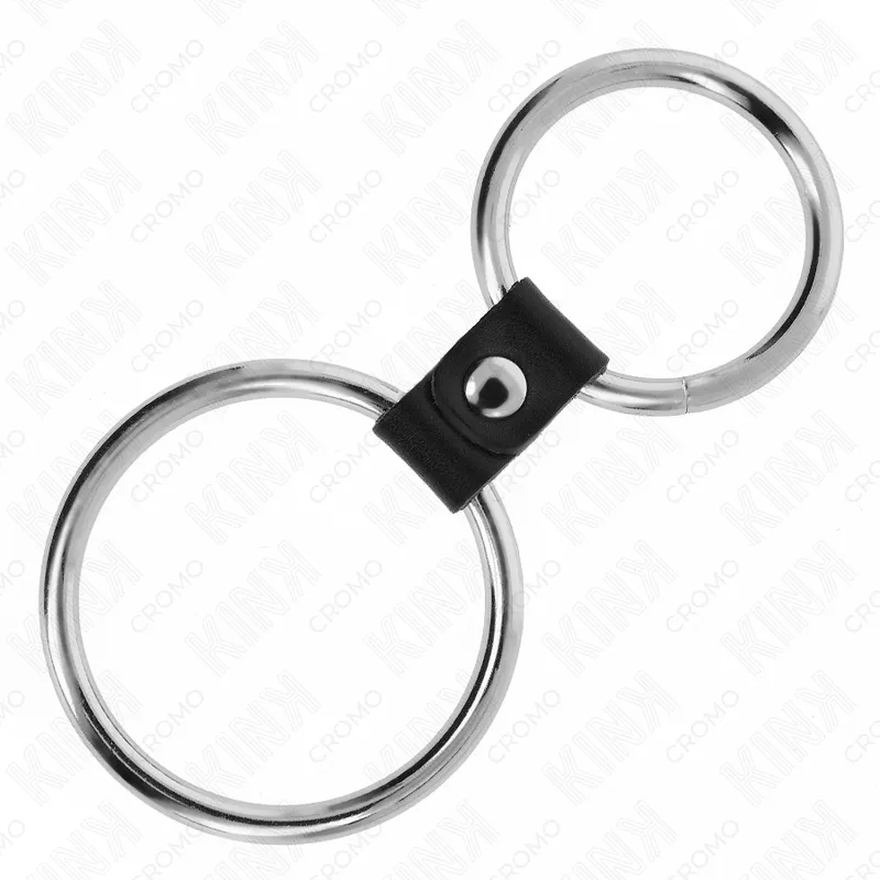 Kink - double metal penis ring 3.7 cm to 5 cm connected by leather strap model 1