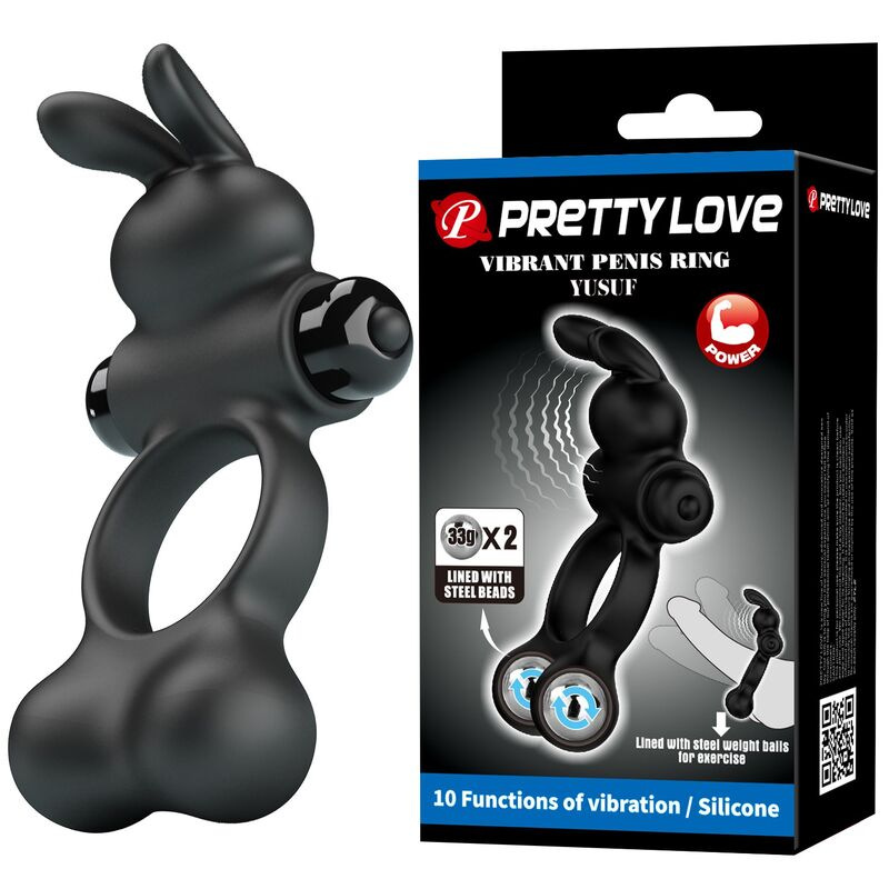 Pretty love - vibrating penis ring with bunny stimulator 10 functions black 10