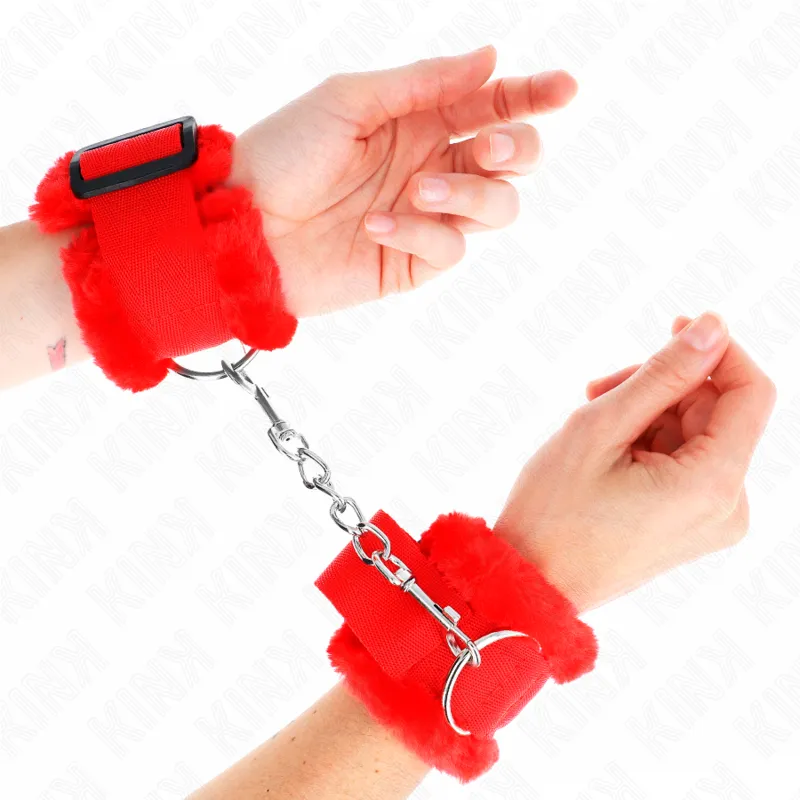 Kink - Furry Lined Wrist Restraints Red Adjustable 17-31 Cm X 7 Cm