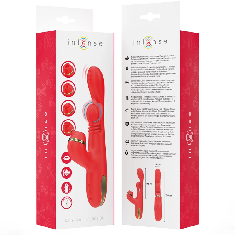 Intense - katy multifunction clitoris stimulator 4 interchangeable heads red 8