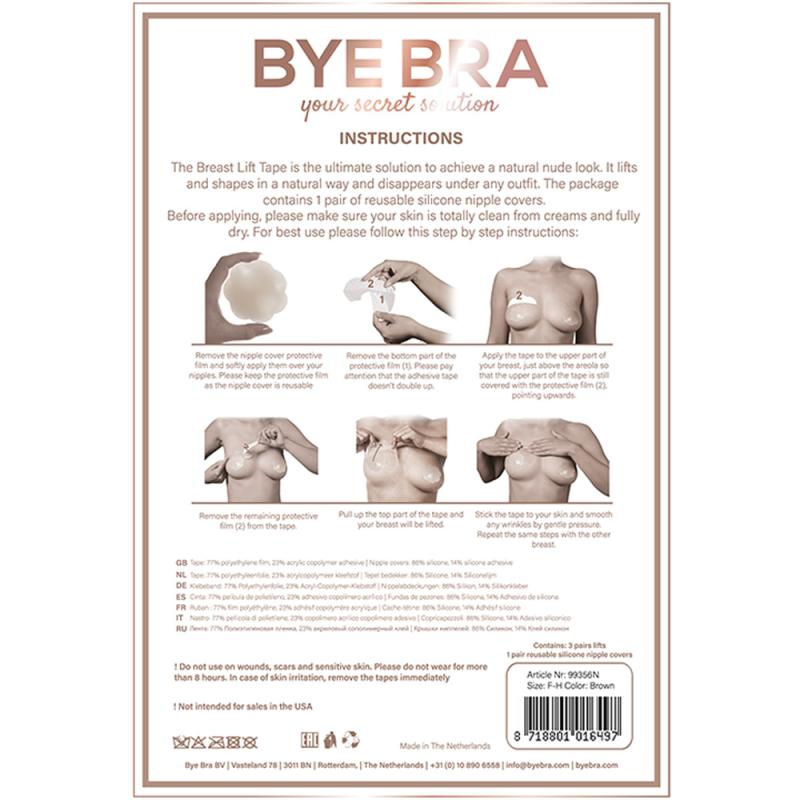 Bye Bra - Breast Lift & Silicone Nipple Covers 3 Pairs Beige F-H