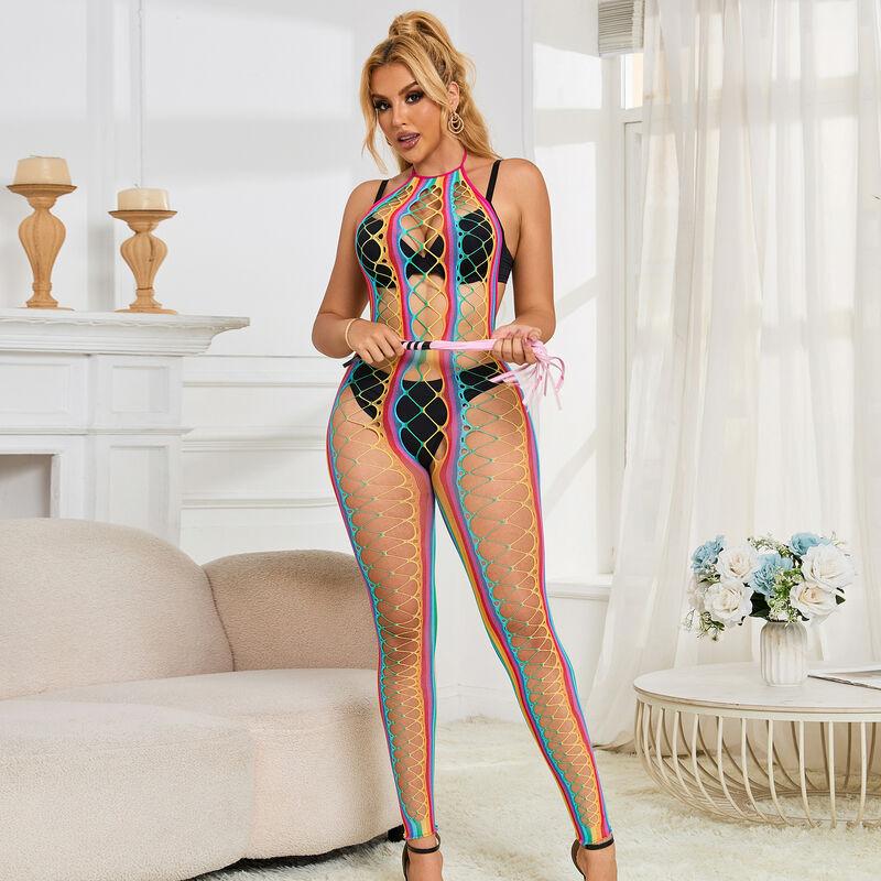 Subblime - 952358 rainbow halter neck fishnet bodystocking one size