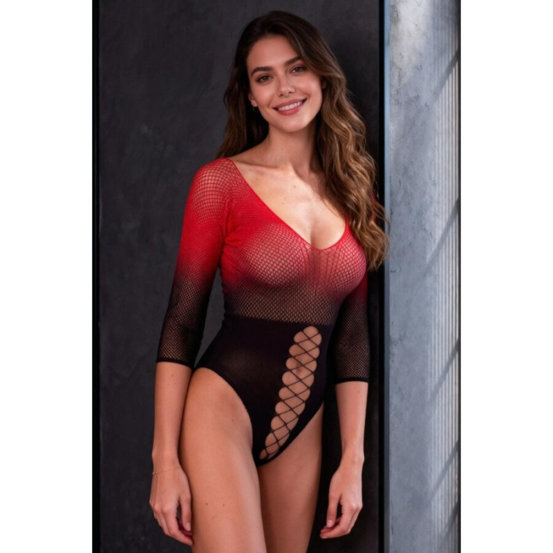 Passion - bs118 black and red mesh bodystocking 1
