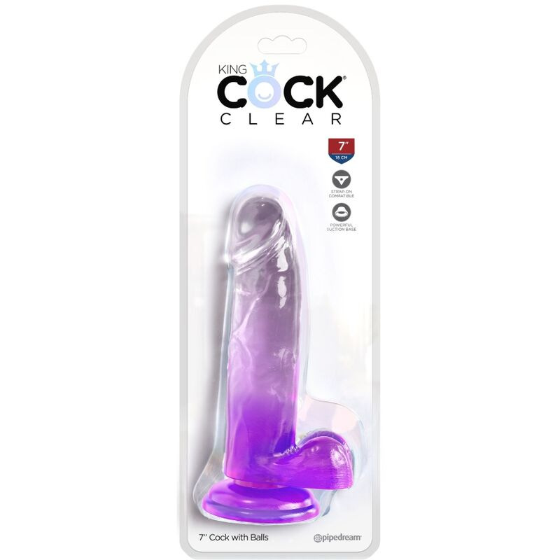 King cock - clear realistic penis with balls 15.2 cm purple 1