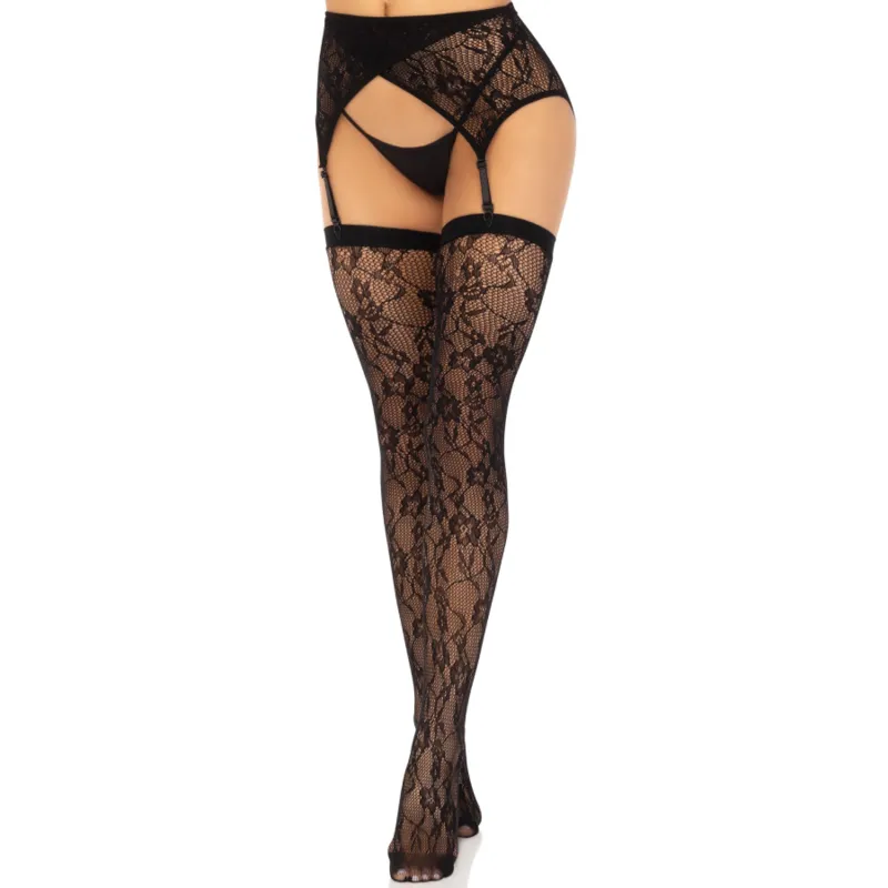 Leg Avenue - Lace Thigh Highs & Garterbelt Black 3