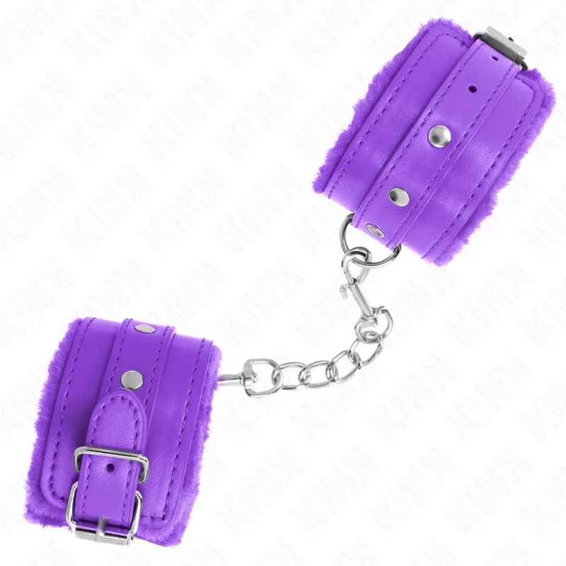 Kink - Premium Fur Lined Wrist Restraints Purple With Purple Belt Adjustable 17-29 Cm X 6