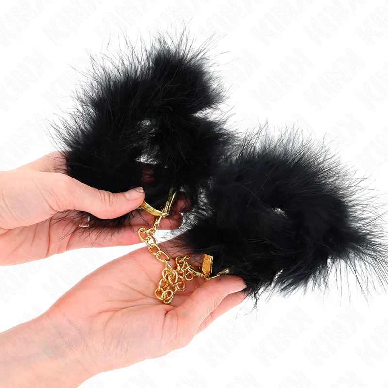 Kink - feather hand cuffs with gold chain model 0