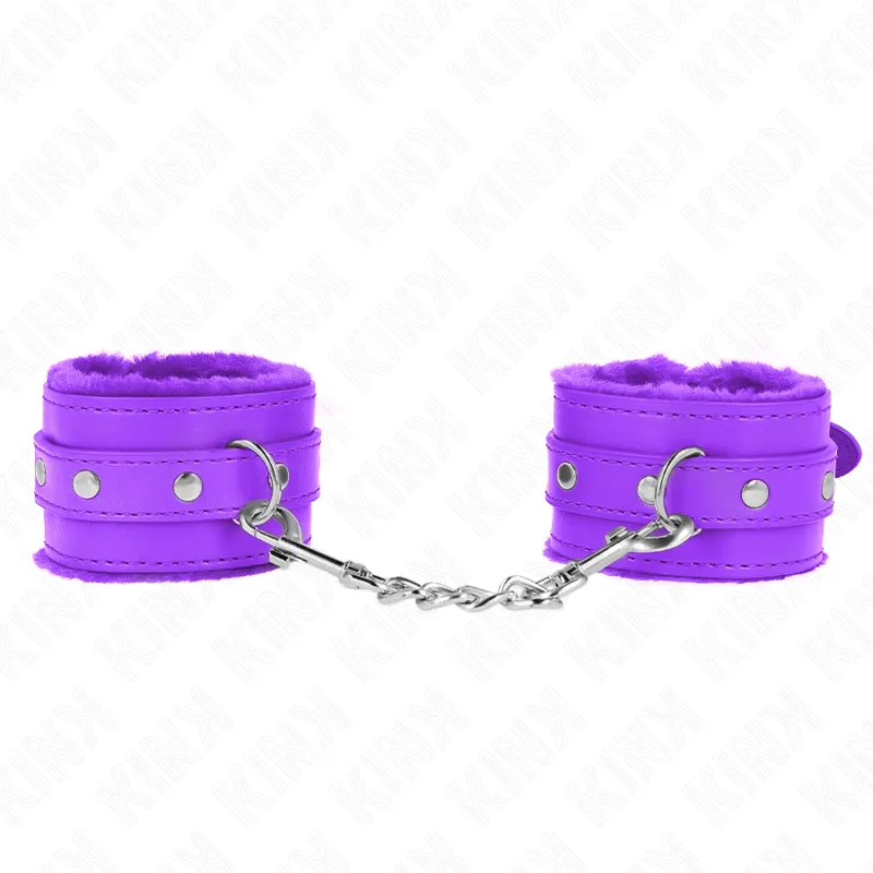 Kink - Premium Fur Lined Wrist Restraints Purple With Purple Belt Adjustable 17-29 Cm X 6