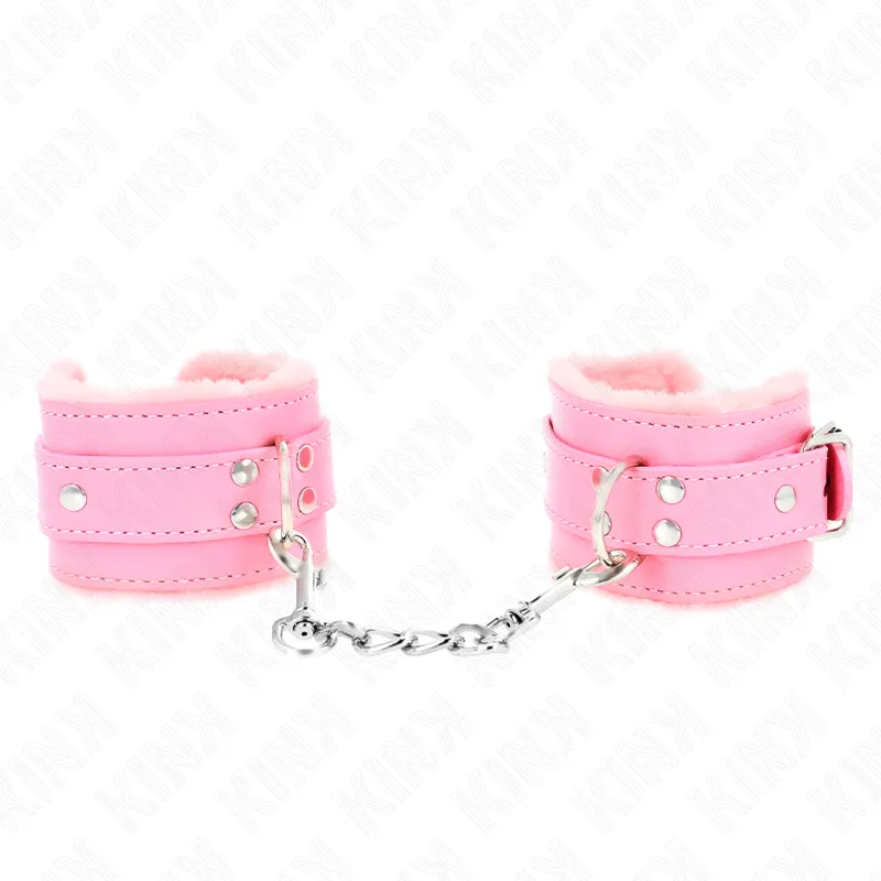 Kink - Fur Lined Wrist Restraints Pink With Pink Belt Adjustable 17-29 Cm X 6 Cm 1