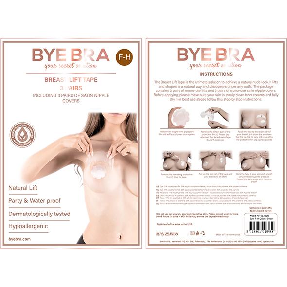 Bye Bra - Breast Lift & Silk Nipple Covers 3 Pairs Transp. F-H