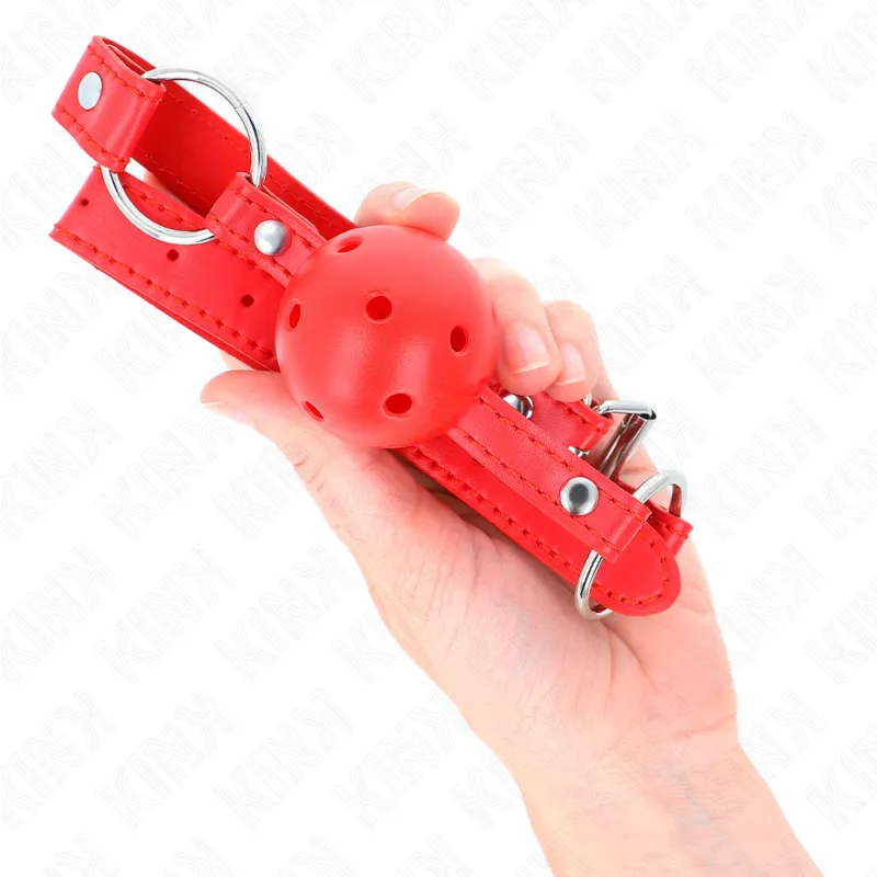 Kink - Breathable Ball 4 Cm Gag With Double Rivet Model 1 Red 62.5 X 2.5 Cm Adjustable 42-