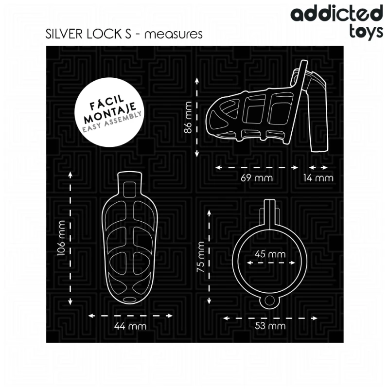 Addicted toys locked - silver lock metal penis cage size s 4