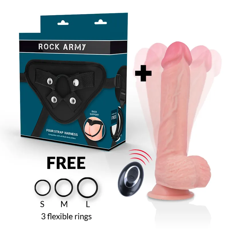 Rockarmy Harness + Liquid Silicone Vibrator Premium Apache Realistic 22cm- Pripínací Penis