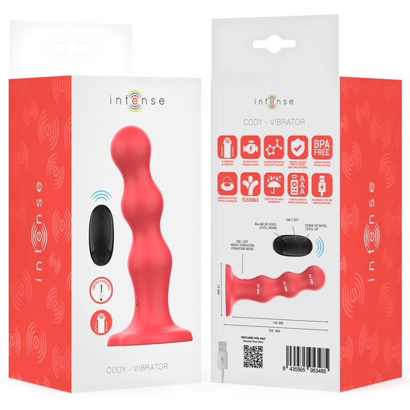 Intense - cody vibrator with suction cup red remote control 7