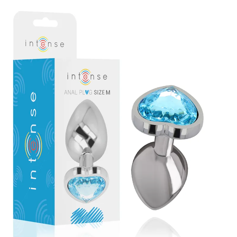 Intense - Metal Aluminum Anal Plug Heart Blue Size M - Análny Kolík