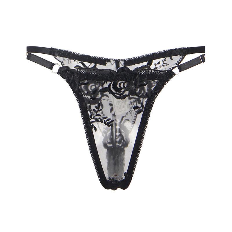 Subblime - 945237 bra + panties with garter belt floral design black s/m