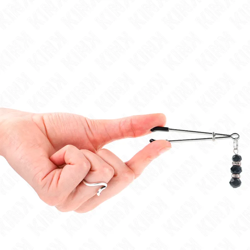 Kink - Gold Thin Nipple Clamps With 3 Black Glass Beads 7 Cm 1