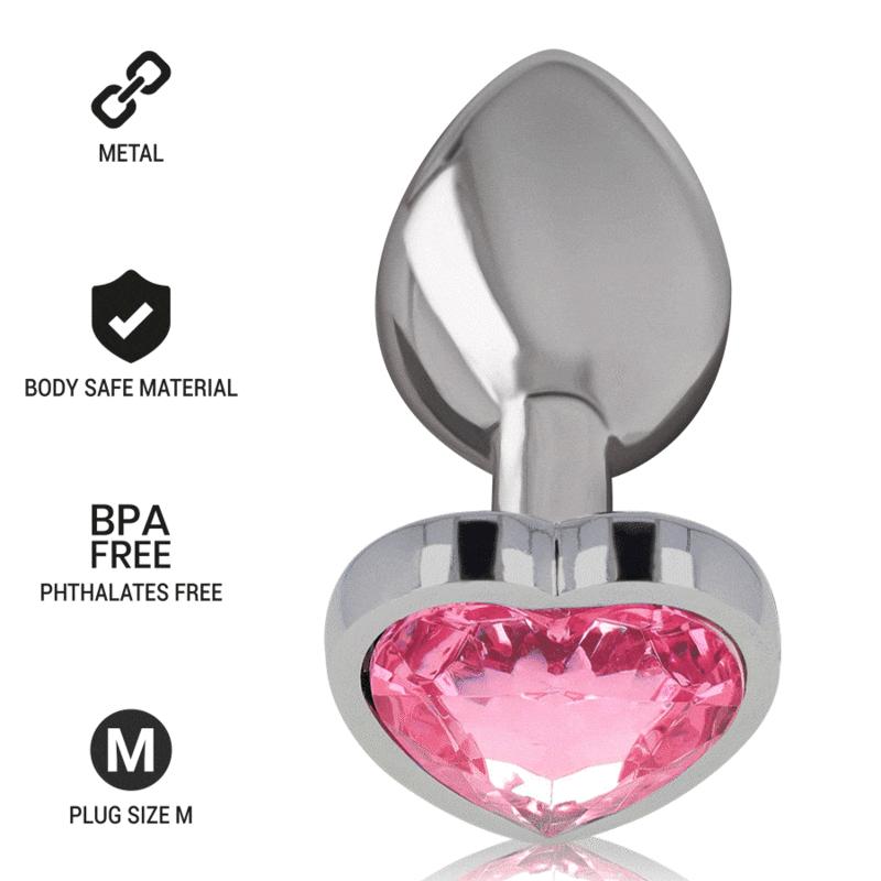 Intense - Metal Aluminum Anal Plug Heart Pink Size M - Análny Kolík