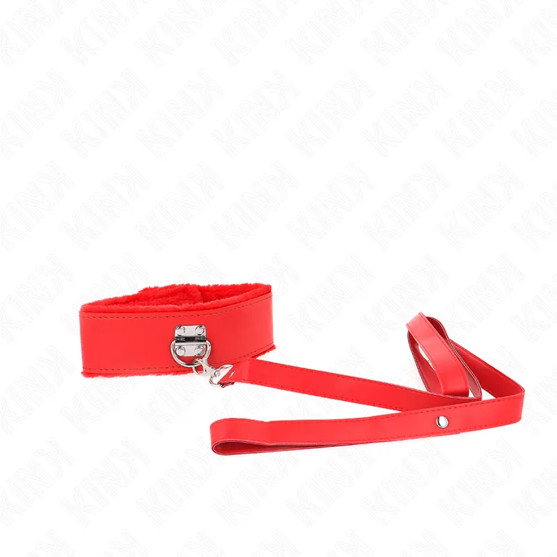 Kink - Necklace With Leash 116 Cm With Silver Studs Model 4 Red Adjustable 40-48 Cm X 6 Cm