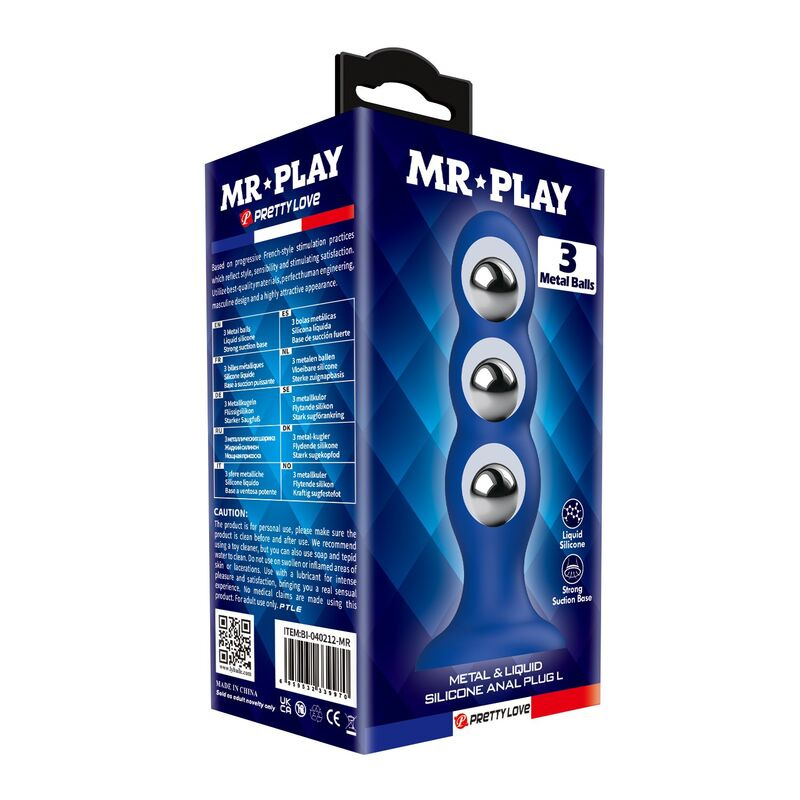 Mr play - anal plug with metal balls and suction cup blue 5