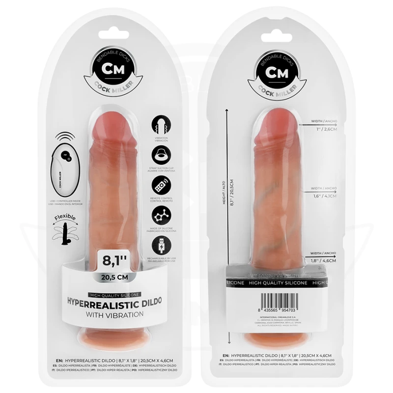 Cock miller - realistic dildo with suction cup and remote control vibration 20.5 cm 8