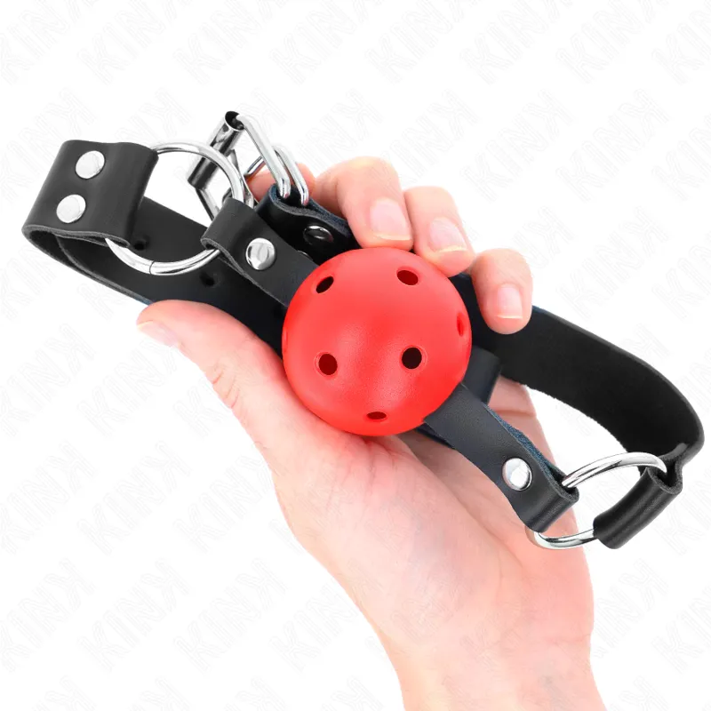 Kink - Breathable Ball 4 Cm Gag With Double Rivet Red 62.5 X 2.5 Cm Adjustable 42-58 Cm 3