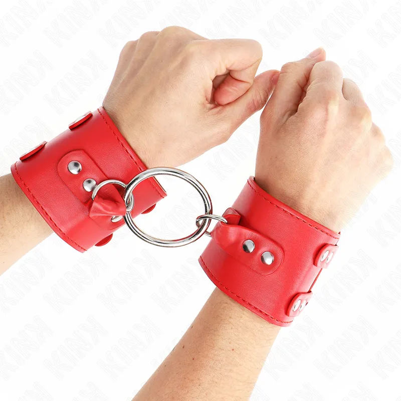 Kink - Fixed Wrist Restraints With Ring And Studs Adjustable Red 17-22 Cm X 6.5 Cm 3