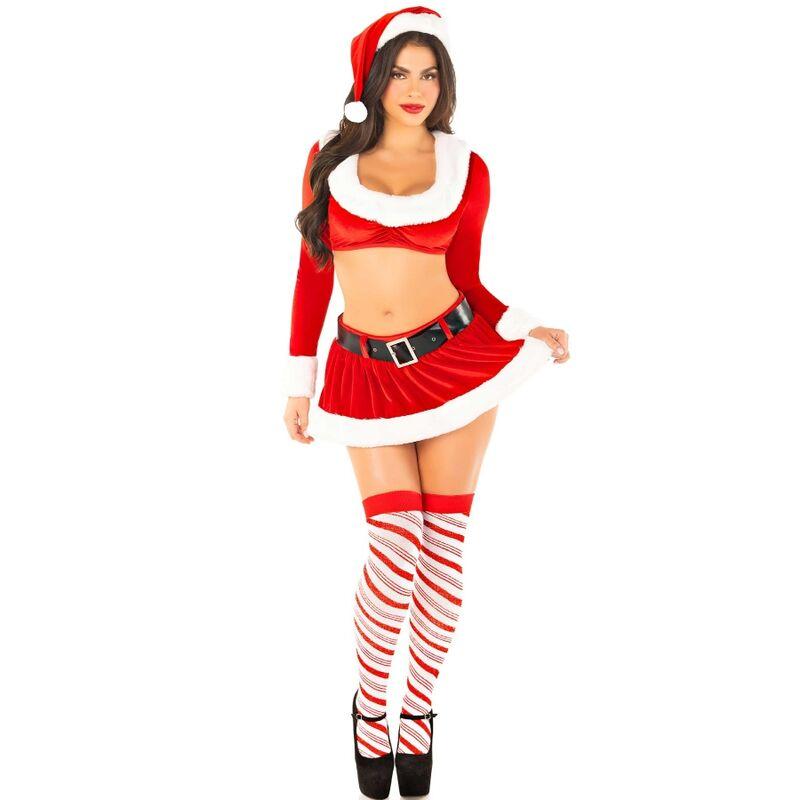 Leg avenue - christmas sexy costume crop top + skirt+ belt + hat red/white size s 1