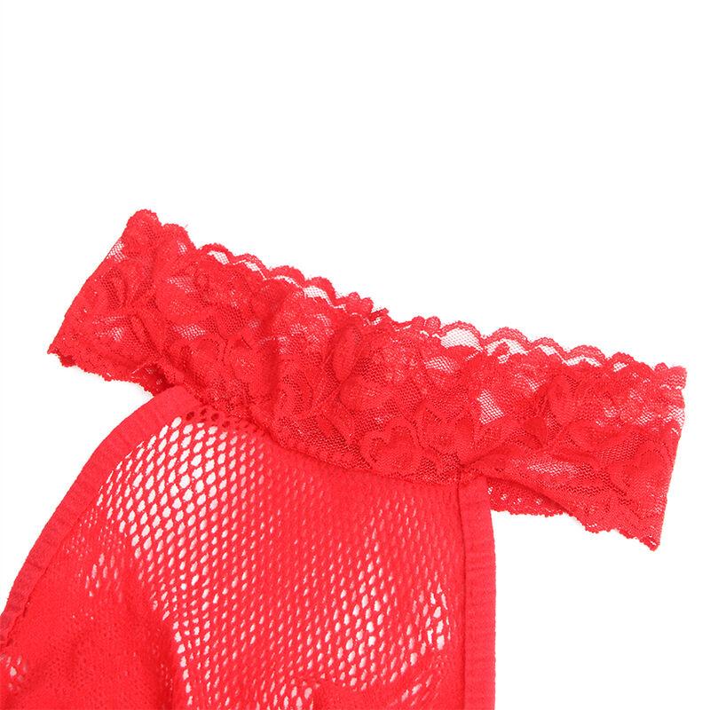 Subblime - 952372 fishnet and lace crotchless bodystocking with high neck red one size