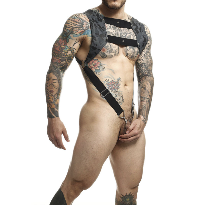 Mob - dngeon harness with silver penis ring one size 2