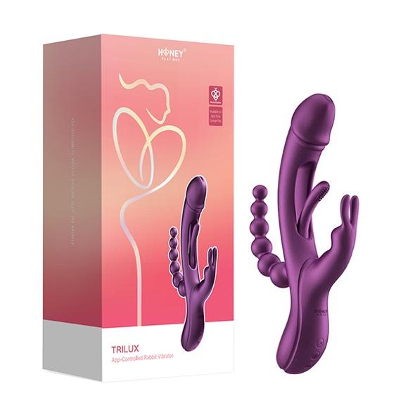 Honeyplaybox - Trilux Kinky Finger Rabbit Vibrator With Anal Beads Purple