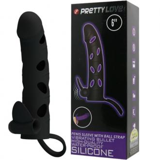 Pretty Love Vibrating Silicone Penis Sleeve With Ball Straps