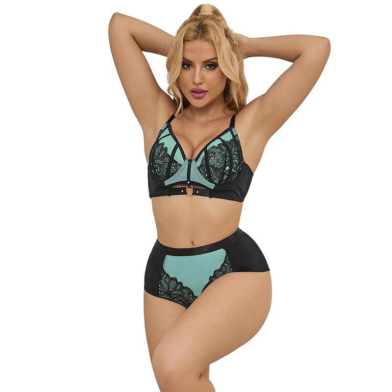 Subblime - 955557 green patent leather mesh zipper bra set s/m