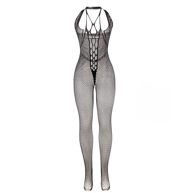 Subblime - 951788 long fishnet bodystocking with straps on chest and back black one size