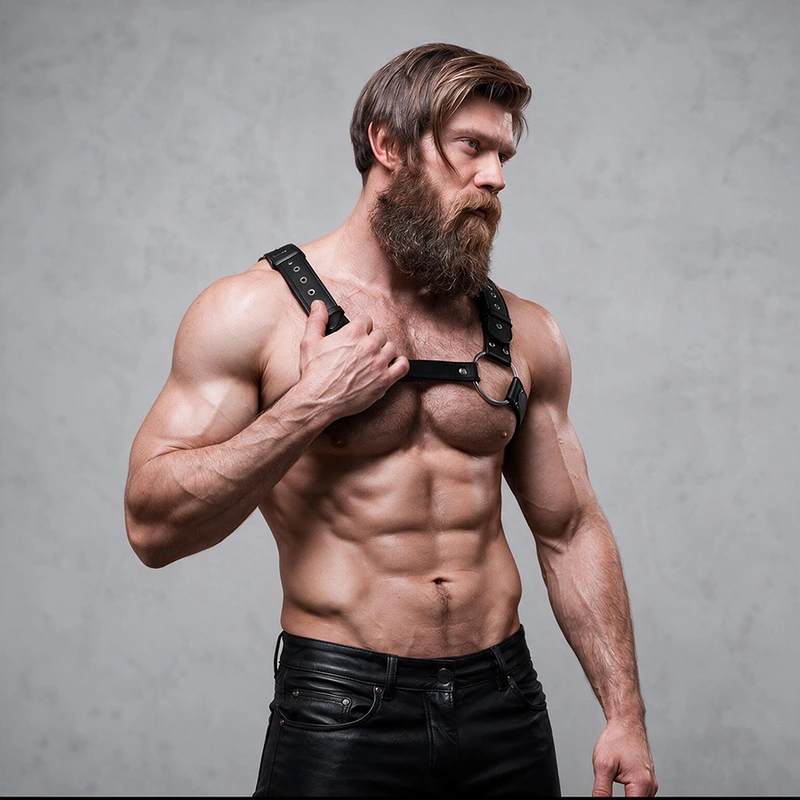 Fetish submissive attitude - mens eco-leather chest harness with studs 2