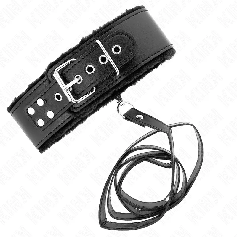 Kink - Necklace With Leash 116 Cm With Silver Studs Model 4 Black Adjustable 40-48 Cm X 6 3