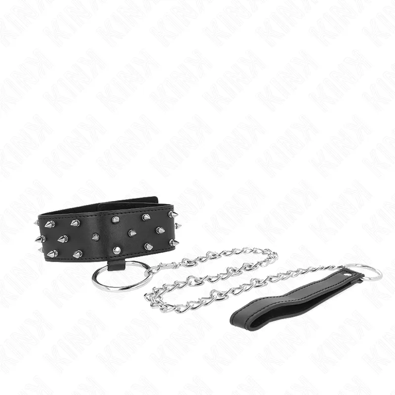 Kink - Necklace With Leash 65 Cm With Silver Studs Model 5 Adjustable 36-43 Cm X 5 Cm