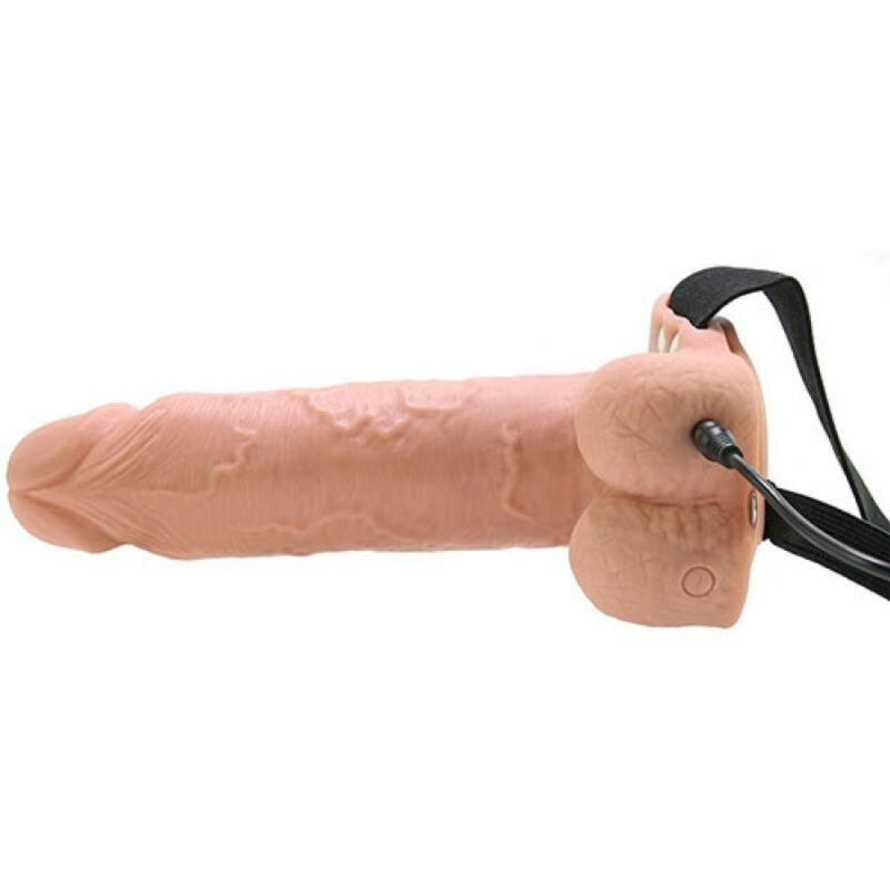 Fetish fantasy series - realistic vibrating hollow strap on with balls 17.8 cm 1