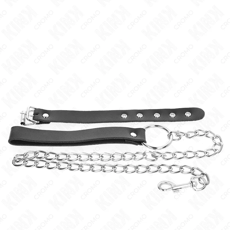 Kink - leather penis ring with strap 21.5 x 2 cm and metal chain 60 cm