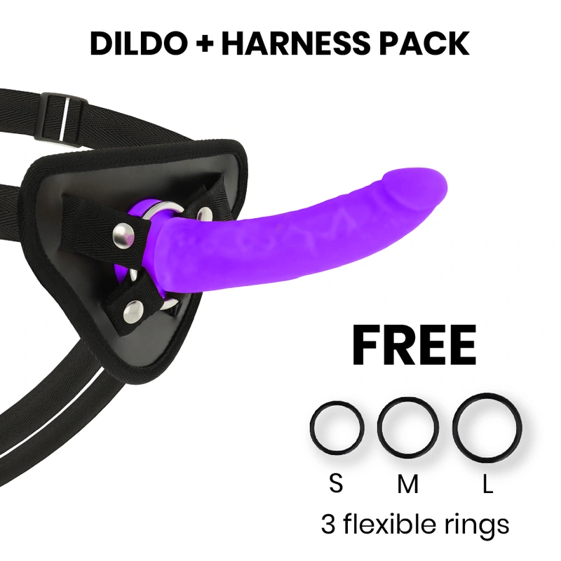Delta club - toys harness + dong purple silicone 17 cm -o- 3 cm