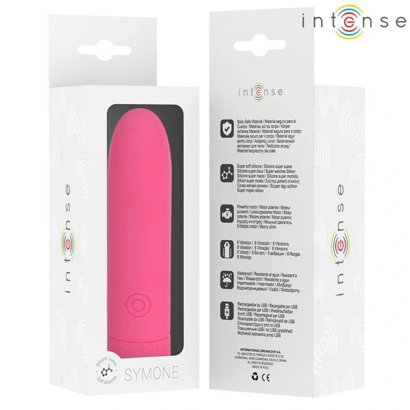 Intense - symone usb rechargeable vibrating bullet 8 vibrations pink 10 x 2.2 cm 6
