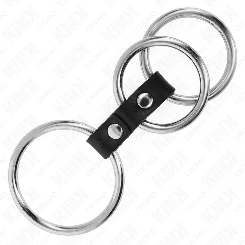 Kink - triple metal penis ring 3.7 cm to 5 cm connected with leather