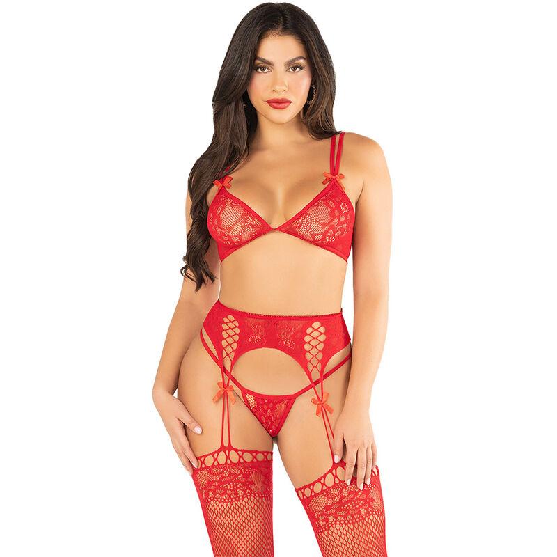 Leg avenue - bra + thong + stockings red one size