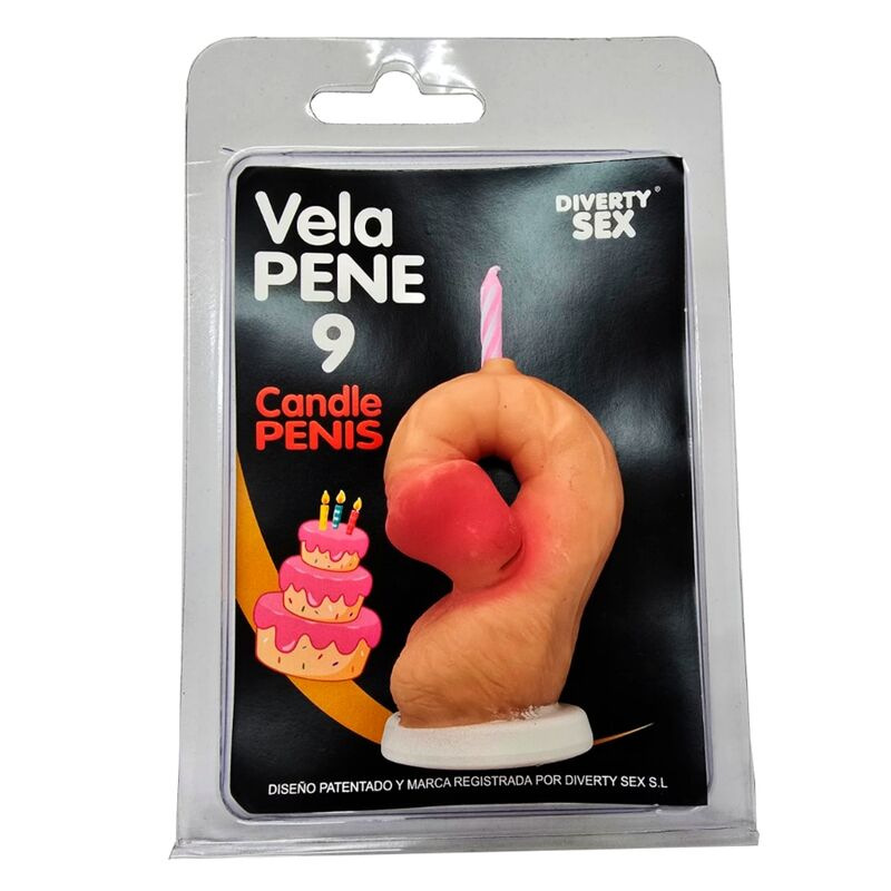 Diablo picante - penis candle in the shape of the number 9 flesh color