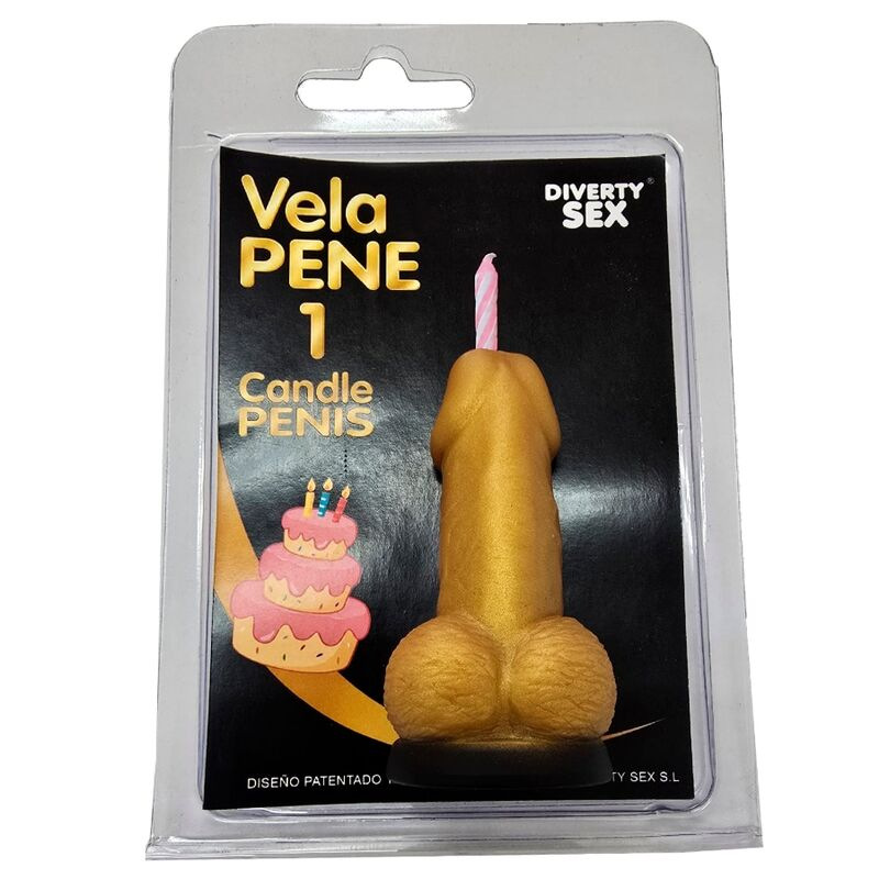 Diablo picante - penis candle in the shape of the number 1 gold color