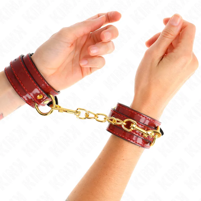 Kink - Joanna Angel Wrist Cuffs Red Adjustable With Gold Chain 16.5-26 Cm X 4 Cm 3