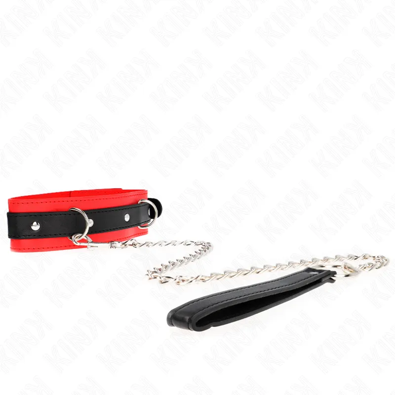 Kink - Basic Model Collar With Leash 65 Cm Model 3 Red 53 X 5 Cm