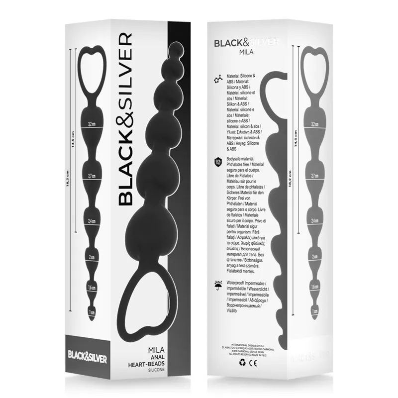 Black&Silver - Mila Silicone Anal Heart-Beads 18 Cm - Análne Guličky 5
