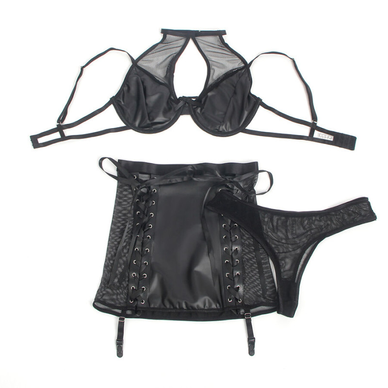 Subblime - 957582 leather bra and skirt set black s/m 3